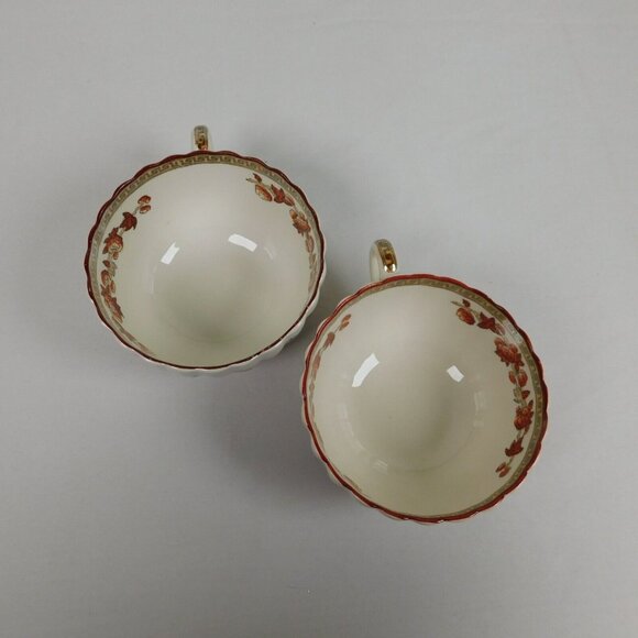Lot of 2 Spode Indian Tree Tea Cup Saucer Set Scalloped Orange Old Backstamp Vtg - Picture 10 of 12